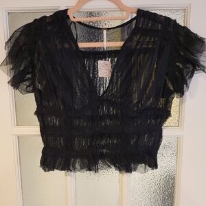 Free People Making Me Smile Mesh Cropped Ruffle Blouse